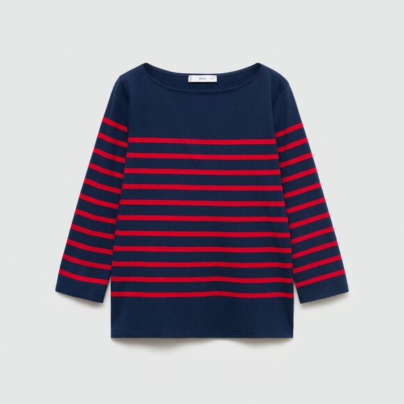 Mango Dark Navy Striped Boat-Neck T-Shirt/NWT/S - Picture 1 of 13